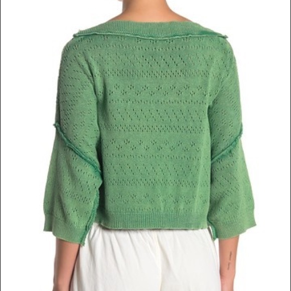 Free People Sandcastle Crop Sweater Medium Green - Picture 2 of 4
